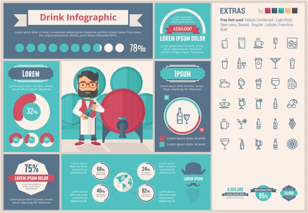 Minum Templat Infografis desain datar - Stok Vektor