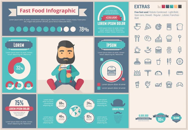 Plantilla de infografía de diseño plano de comida rápida — Archivo Imágenes Vectoriales