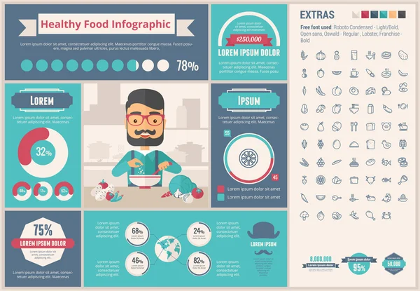 Design piatto per alimenti sani Modello infografico — Vettoriale Stock