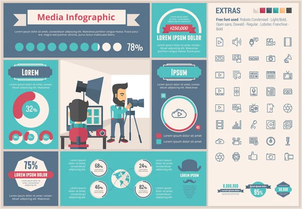 Medya düz tasarım Infographic şablonu — Stok Vektör