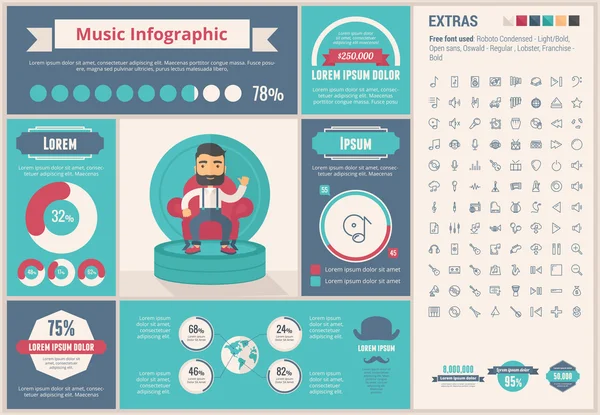 Musica design piatto Infografica Template — Vettoriale Stock