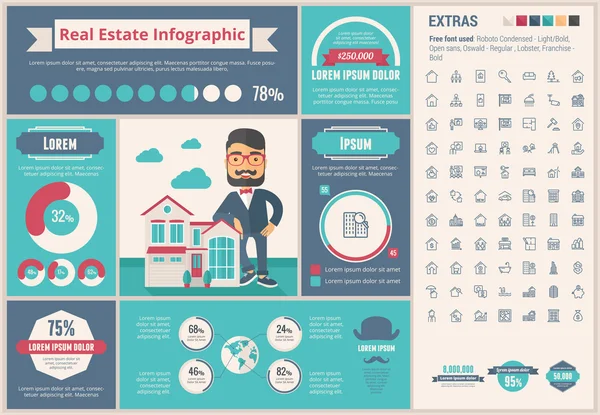 Real Estate plochý design Infographic šablony — Stockový vektor