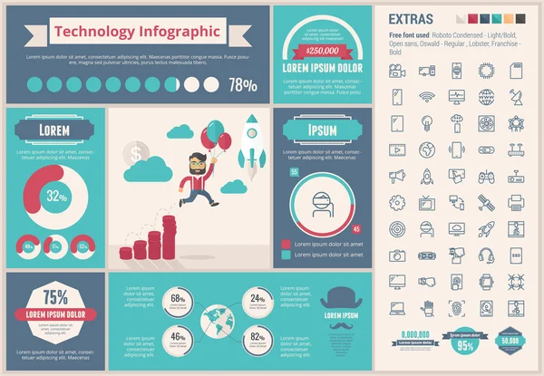 Modèle d'infographie de conception plate de technologie — Image vectorielle