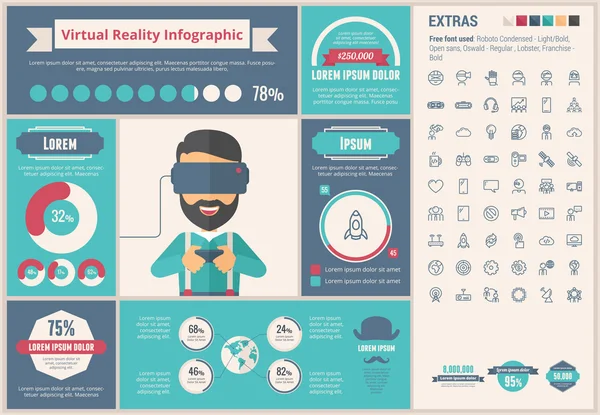 Realtà virtuale design piatto Infografica Template — Vettoriale Stock