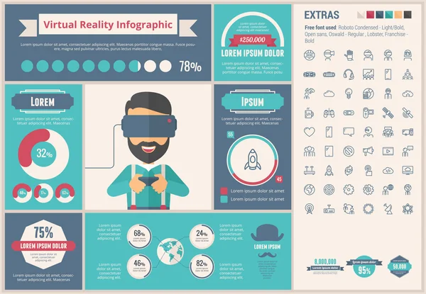 Templat Infografis Desain Datar Virtual - Stok Vektor