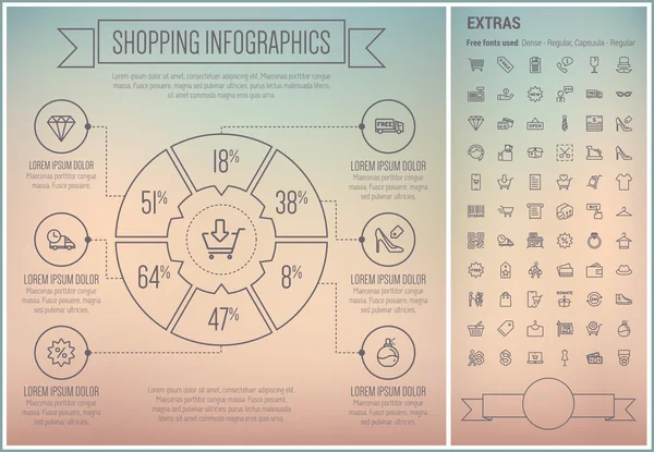 Plantilla de infografía de diseño de línea de compras — Archivo Imágenes Vectoriales