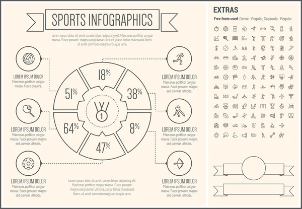 Plantilla de infografía de diseño de línea deportiva — Vector de stock