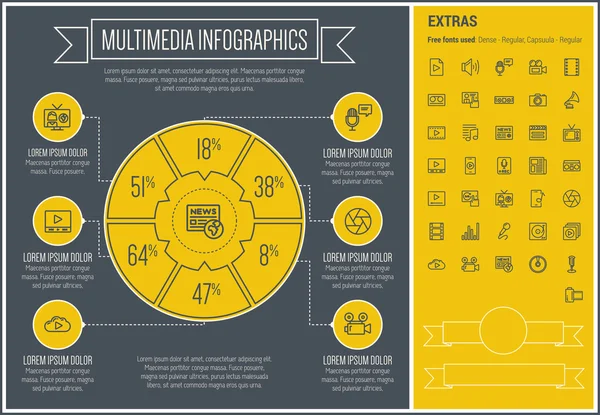 Modèle d'infographie de conception de ligne multimédia — Image vectorielle