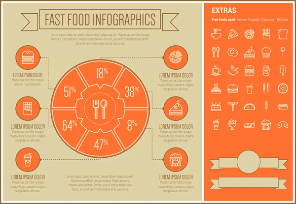 Fast Food Line Design Infographic Template — Stockový vektor