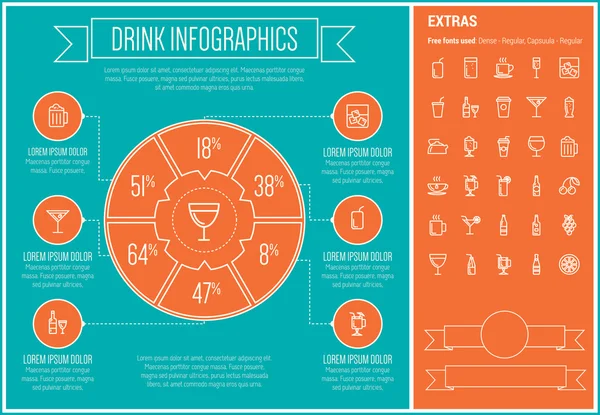 Modello infografico di progettazione della linea di bevande — Vettoriale Stock