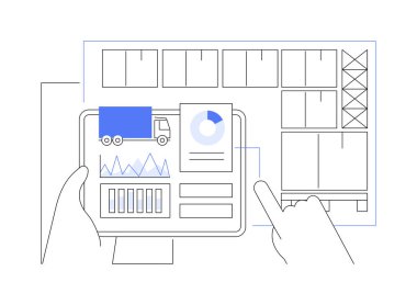 Reports and analytics isolated cartoon vector illustrations. Smart warehouse worker making report using special analytics software on tablet, digital inventory technologies vector cartoon.
