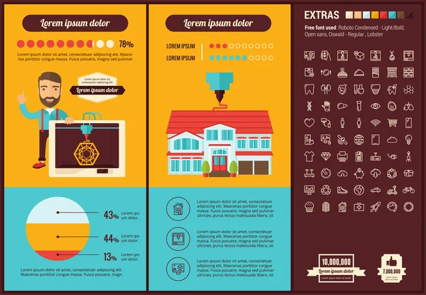 Üç D baskı düz tasarım Infographic şablonu — Stok Vektör