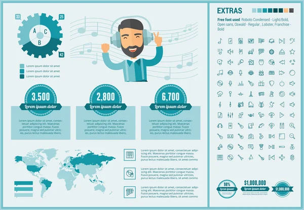 Templat Infografis Desain Datar Musik - Stok Vektor