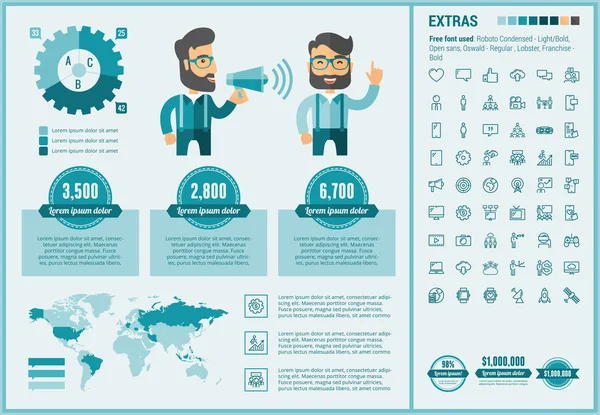 Sosyal Medya tasarım Infographic şablonu düz — Stok Vektör