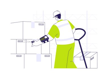 Halka tarayıcı soyut konsept vektör çizimi. Depo çalışanı stok, toptan satış, dış ticaret, akıllı envanter teknolojileri ve soyut metaforda takılabilir yüzük tarayıcısı kullanıyor..