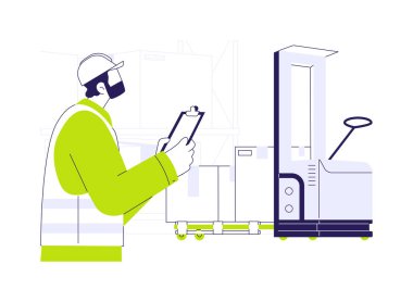 Otomatik forklift soyut konsept vektör çizimi. Depo işçisi, fabrika, toptan satış, dış ticaret endüstrisi, mal taşımacılığı gibi soyut metaforları kontrol ediyor..