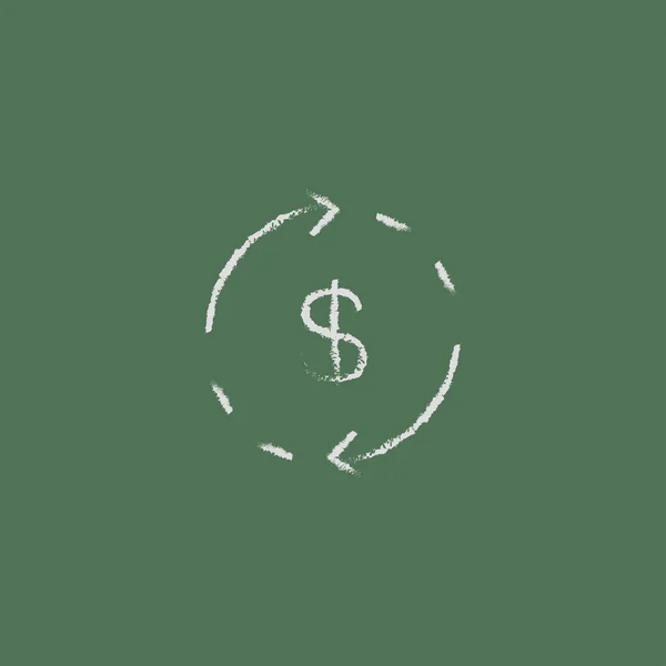 Símbolo de dólar com ícone de setas desenhado em giz . — Vetor de Stock