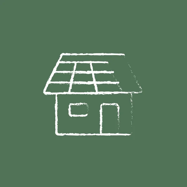 Maison avec icône de panneau solaire dessinée à la craie . — Image vectorielle