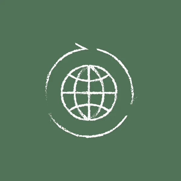 Globe with arrows icon drawn in chalk. — 스톡 벡터