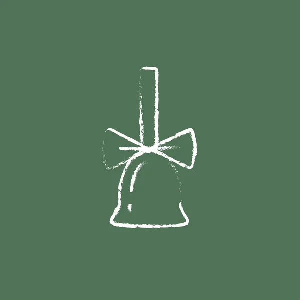 School bell with ribbon icon drawn in chalk. — Stockvector