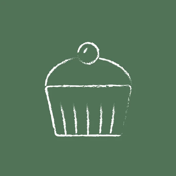 Cupcake mit Kirschsymbol in Kreide gezeichnet. — Stockvektor