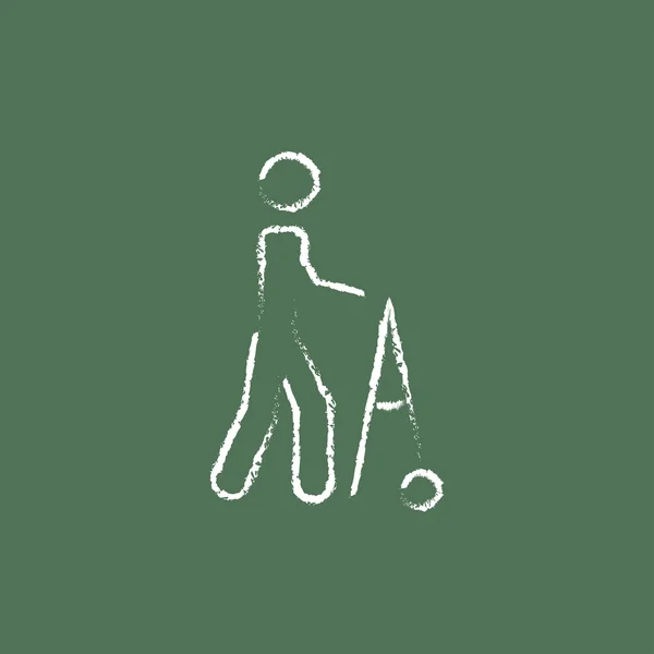 Man met walker pictogram opgesteld in krijt. — Stockvector