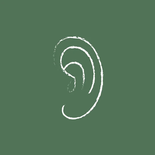 Ícone de ouvido humano desenhado em giz . — Vetor de Stock