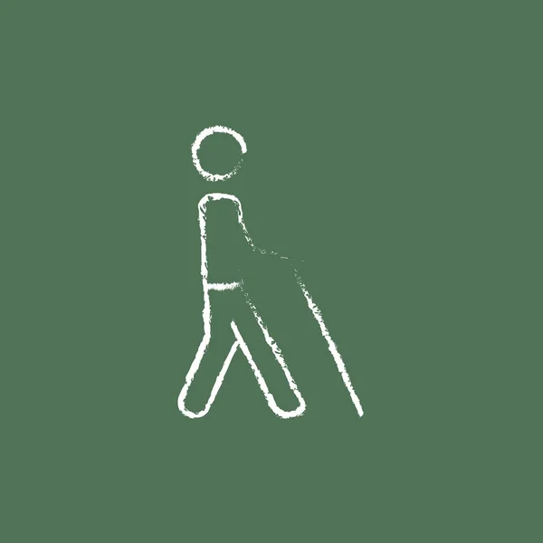 Blind man with stick icon drawn in chalk. — Stock Vector