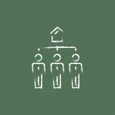 Tebeşirle çizilmiş üç Emlak Ofisleri simgesi.