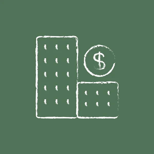 Condominium with dollar symbol icon drawn in chalk. — Stockvector