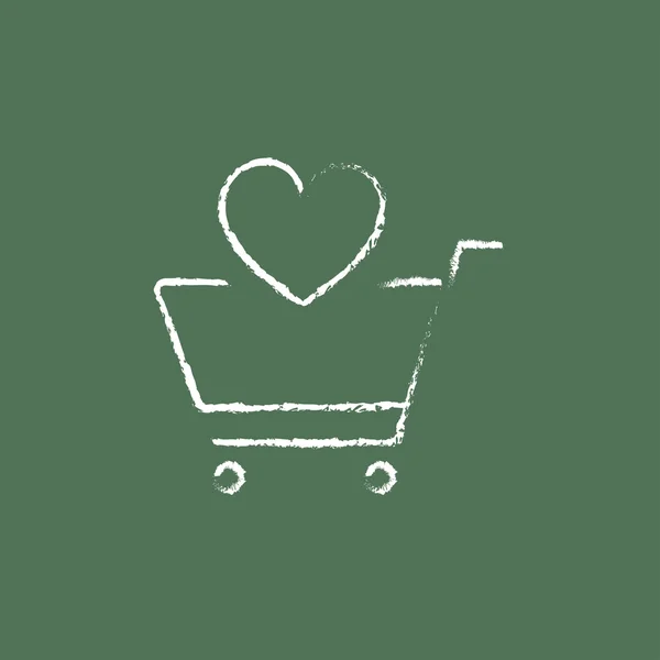 Shopping cart with heart icon drawn in chalk. — Stock Vector