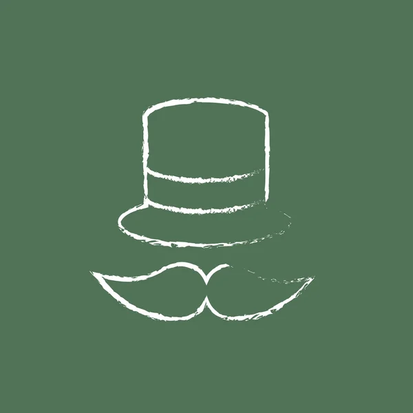 Hat and mustache icon drawn in chalk. — Stock Vector