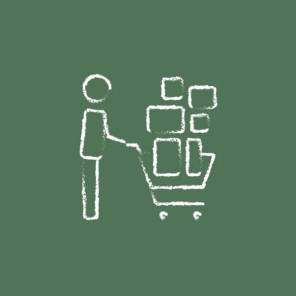 Man driver shopping cart ikonen dras i krita. — Stock vektor