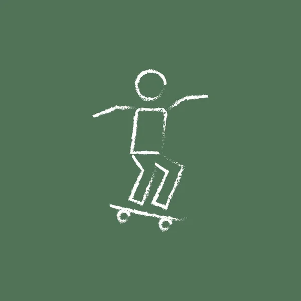 Man op skateboard pictogram opgesteld in krijt. — Stockvector