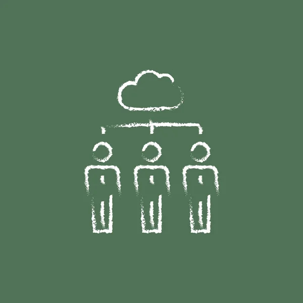 Three businessmen under the cloud icon drawn in chalk. — Stock Vector