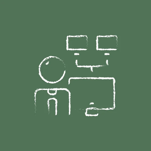 Man with monitors icon drawn in chalk. — Stockvector