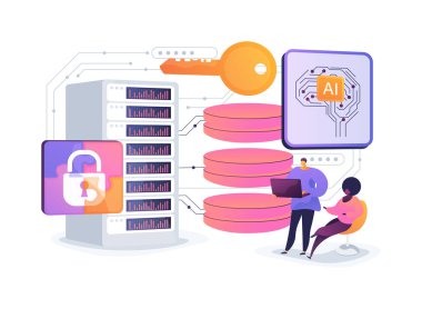 Veri Gizliliği için Federasyon Öğrenimi soyut konsept vektör çizimi. Algoritmalar verileri yerel olarak işleyerek mahremiyeti sağlarlar. soyut metafor.