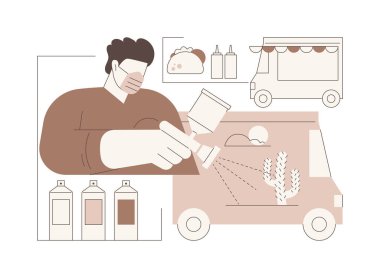 Bir yemek kamyonu tasarla, karikatür vektör çizimleri. Bir grup insan yemek kamyonu, servis sektörü, horeca iş endüstrisi, profesyonel tamirci vektör karikatürü boyuyor..