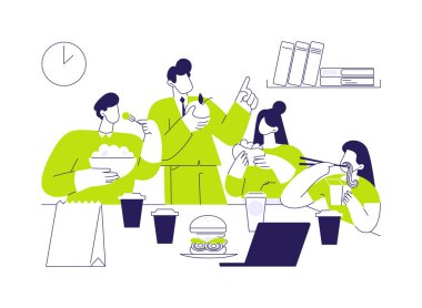 Yemek parası soyut konsept vektör çizimi. İş yerinde bedava yemek, işverenler için yemek fişi, iş adabı, şirket kültürü, şirket kuralları soyut metafor.