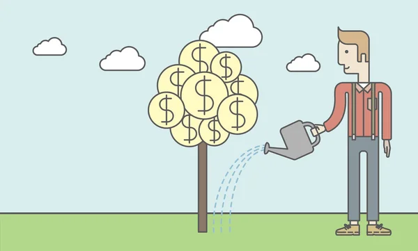 Man watering money tree. — Stock Vector