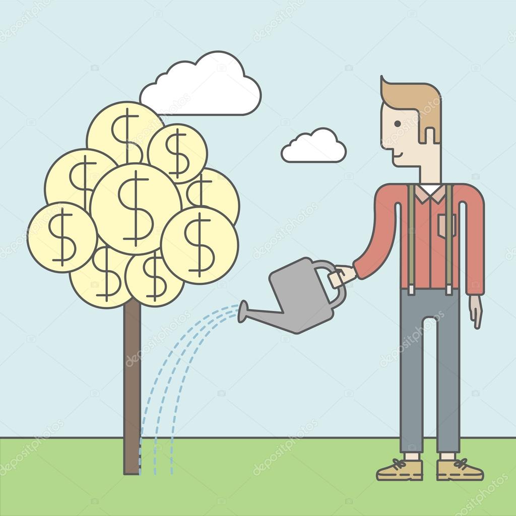 Man watering money tree.