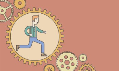 Man running inside the gear.