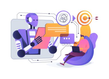 Al-Destekli Chatbot Bilişsel Davranış Terapisi soyut konsept vektör çizimi. Akıl Sağlığı ve Refah. AI güdümlü Chatbot Bilişsel Davranış Terapisi İçgörüsü. soyut metafor.