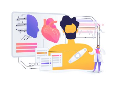 Giyilebilir Kalp Monitörü soyut konsept vektör çizimi. Takılabilir cihaz sürekli kalp atışlarını takip ediyor ve anormallikler görülürse kardiyolojisti uyarıyor. soyut metafor.