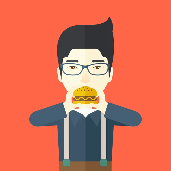 Uomo mangiare hamburger . — Vettoriale Stock