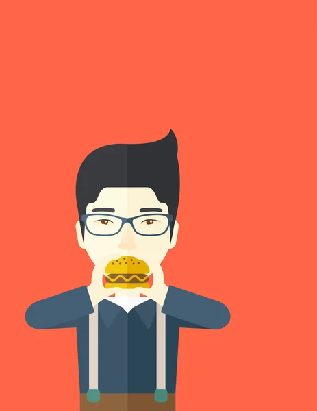 Uomo mangiare hamburger . — Vettoriale Stock