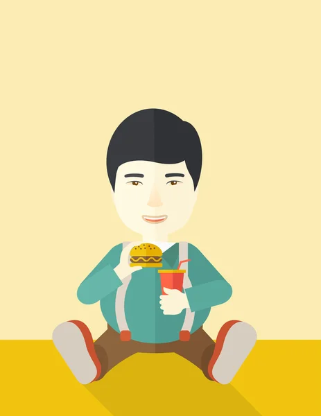 Man eating hamburger. — Stock Vector