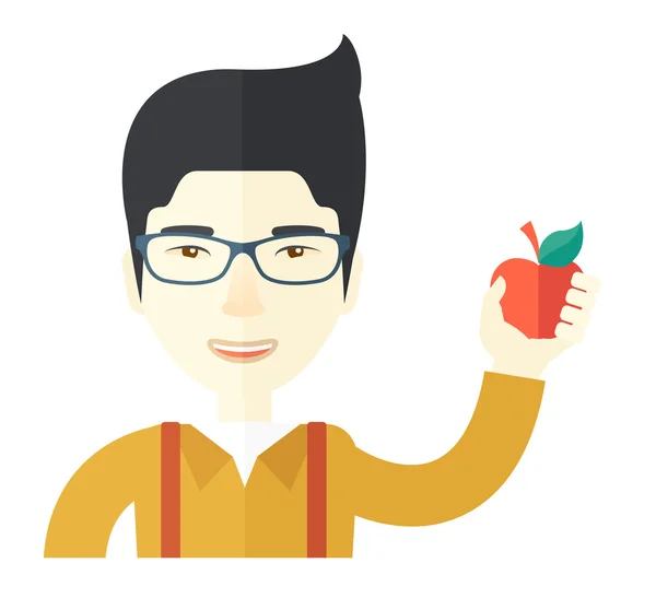 Homme tenant une pomme . — Image vectorielle