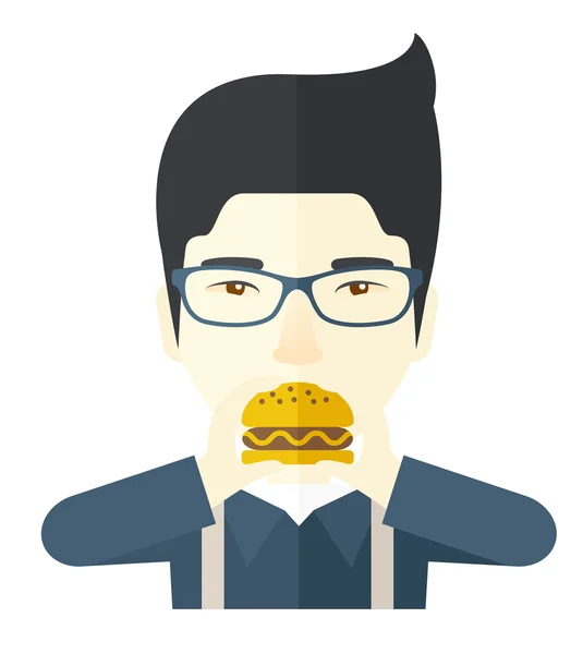 Man eating hamburger. — Stock Vector