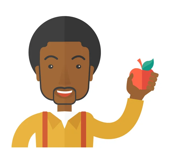 Hombre sosteniendo manzana . — Vector de stock